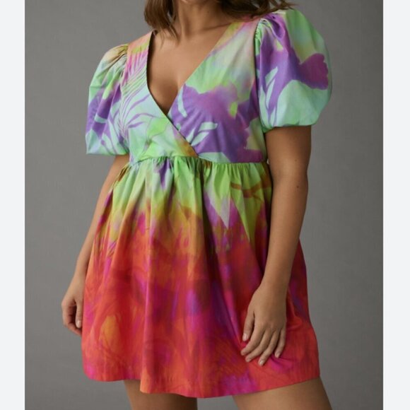 Anthropologie NWT Plenty by Tracy Reese Puff Sleeve Surplice Mini Dress Size XL - Picture 13 of 13